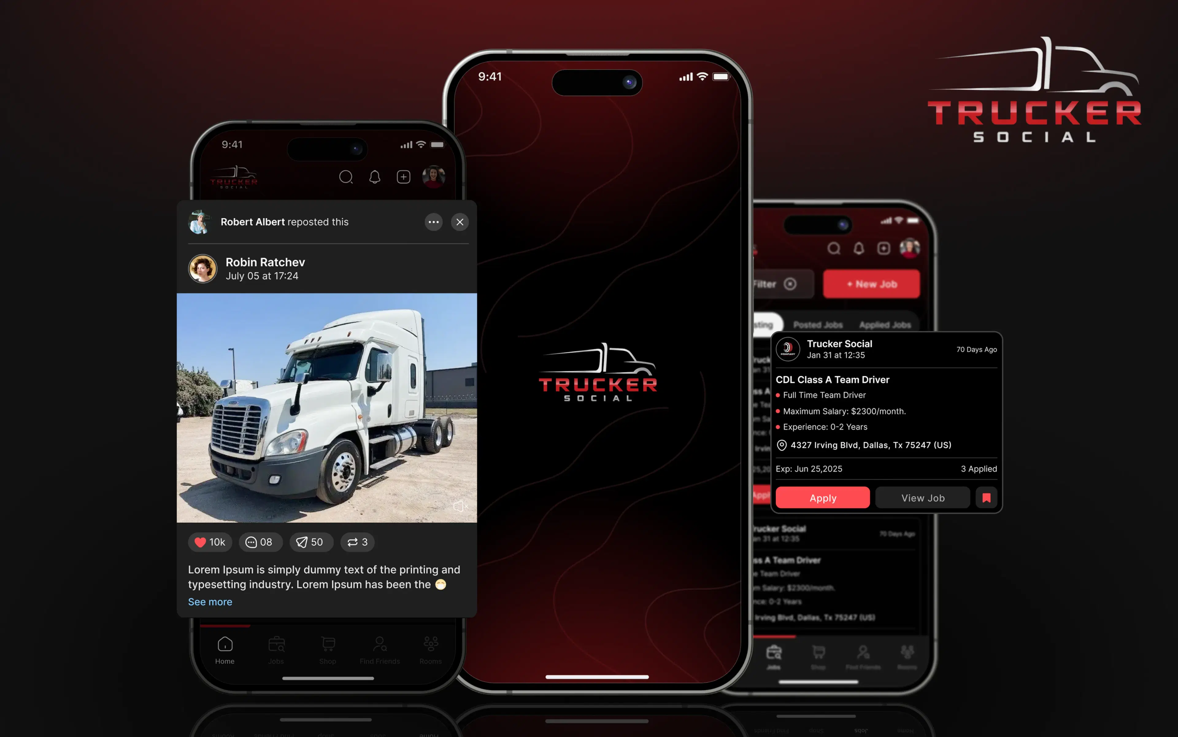 TruckerSocial - A dedicated professional social network, CDL job board, and marketplace for commercial drivers and fleet companies.
